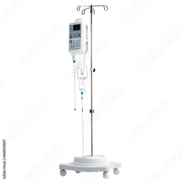Obraz A hospital IV drip stand, isolated on white background --v 6.1