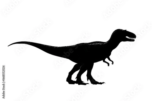 Fototapeta Silhouette of a Tyrannosaurus Rex dinosaur standing in profile against a white background