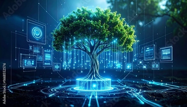 Obraz Digital tree nature technology and interconnected data