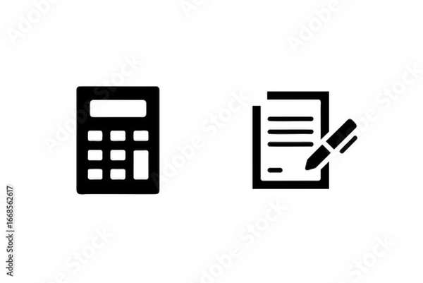 Fototapeta Calculator and document icons representing business financial planning and record keeping