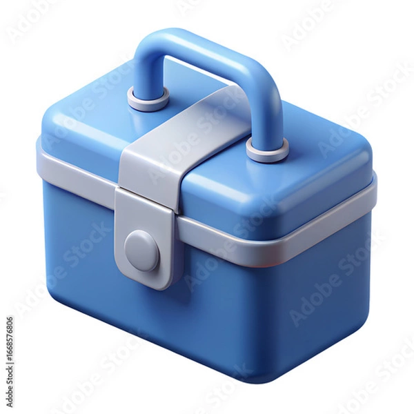 Fototapeta Blue portable utility box with a grey latch and handle.