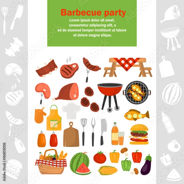 Fototapeta Barbeque color icons set for web and mobile design