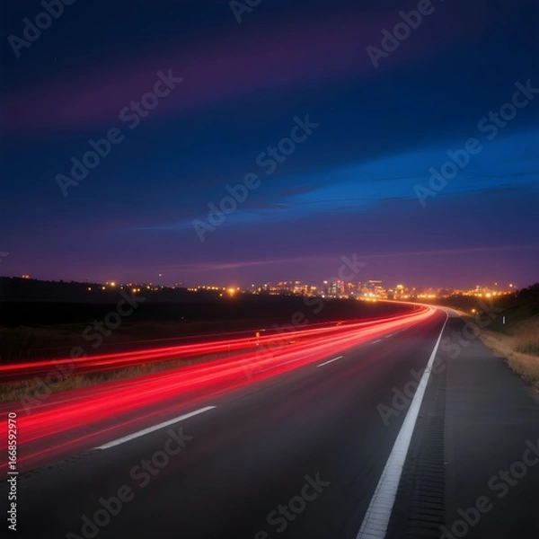 Fototapeta 야간고속도로빨간불빛궤적밤풍경