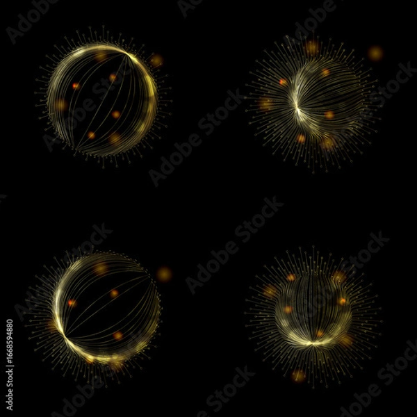 Fototapeta Golden Abstract Circular Geometric Line Patterns on Black Background