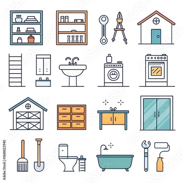 Obraz Minimalist Home Amenities Vector Icons