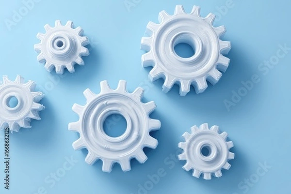 Obraz White gear cogs on light blue background