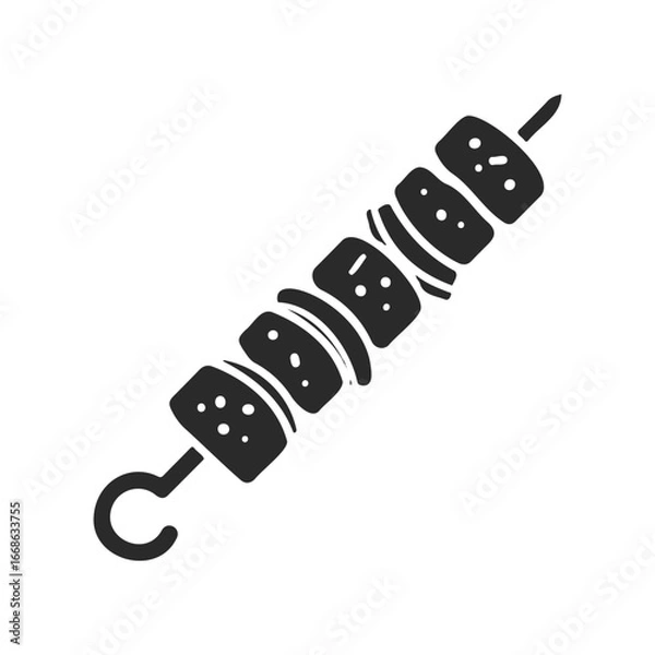 Obraz Silhouette of grilled meat skewer with vegetables on stick