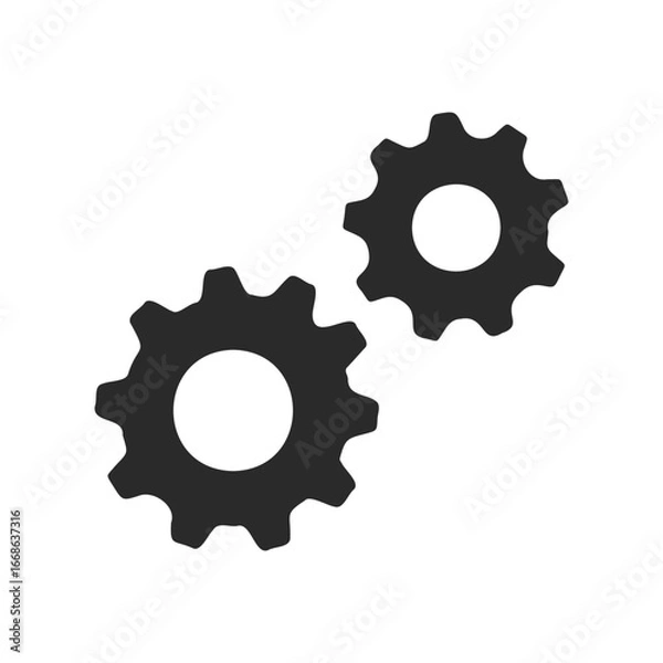 Fototapeta Interlocking black gear icons on white background illustrating mechanics and technology