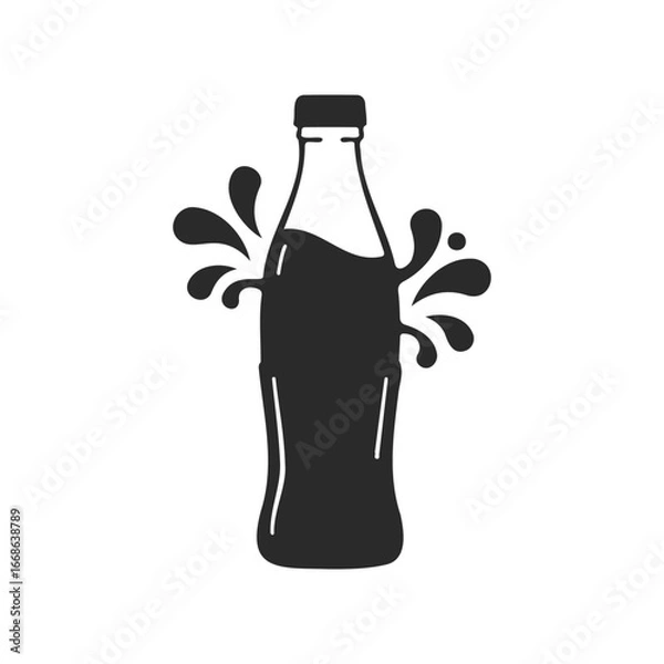 Obraz Black and white silhouette of soda bottle with splash effect