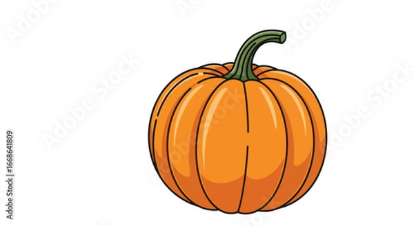 Fototapeta A beautifully illustrated orange pumpkin with a curved green stem.