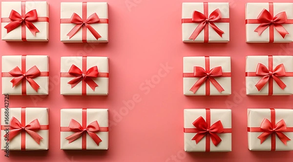 Fototapeta set of red bows with ribbons
