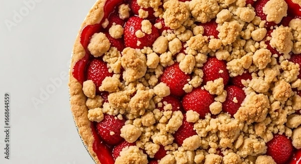 Obraz Delicious homemade strawberry crumble pie bursting with fresh fruit and a golden crunchy topping