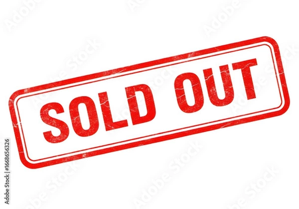 Fototapeta Vibrant red glow "sold out" stamp effect for retail and event signage transparent background