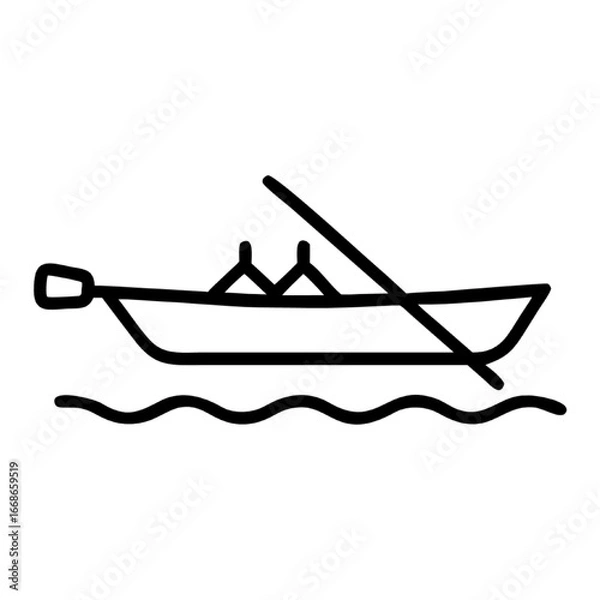 Fototapeta Simple Outline Icon of a Rowboat with Oars on Wavy Water