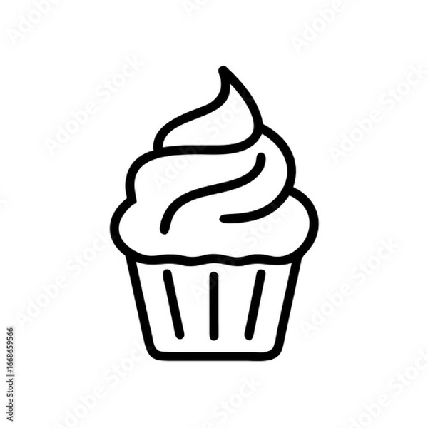 Fototapeta Simple and clean line art illustration of a frosted cupcake in a wrapper