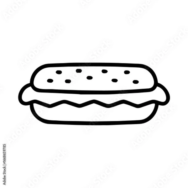 Fototapeta Simple Line Art Illustration of a Delicious Hot Dog with Bun and Wavy Filling