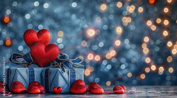 Fototapeta red heart on a blue background