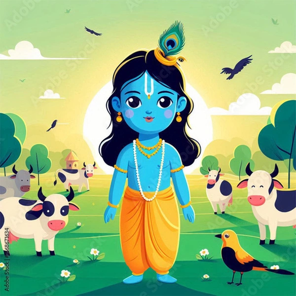 Fototapeta Baby Krishna Janmashtami Digital Vector Art