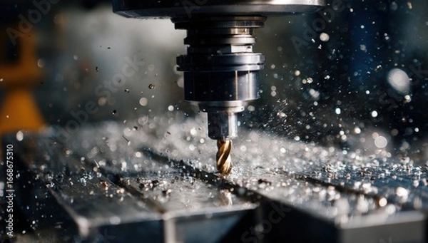 Fototapeta Industrial metalworking process.  Close-up of machine tool