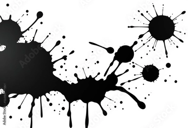 Fototapeta Black paint splatter silhouette, vector texture overlay on white  Water splash effect, dark, pattern
