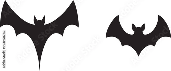Fototapeta bat black silhouette icon Pair Stylized Vector Icons with Sharp and Rounded Wing Design perfect for  jungle animals bat nature, wildlife, rainforest, vector art