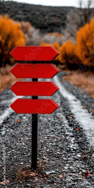 Fototapeta Directional signpost on a gravel path surrounded by autumn trees