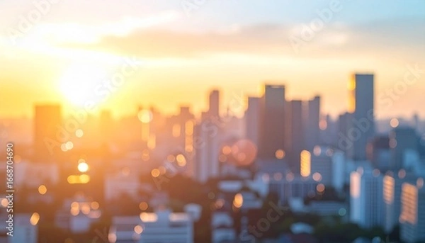 Fototapeta ぼやけた都会のオフィスビル街の風景
