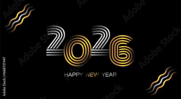Fototapeta happy new year 2026 gold silver numbers on black background wallpaper vector illustration