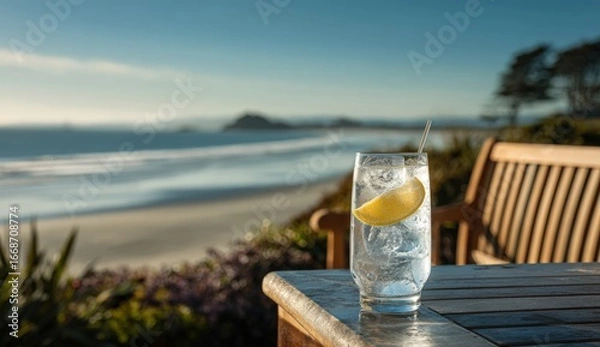 Fototapeta Refreshing drink overlooking the ocean