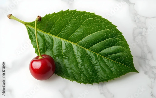 Obraz Cherry with leaf on the white