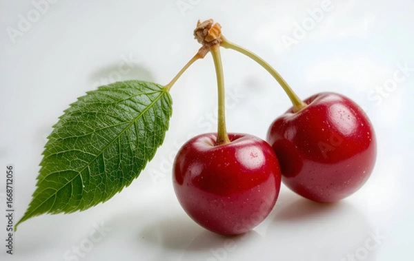 Obraz Cherry with leaf on the white