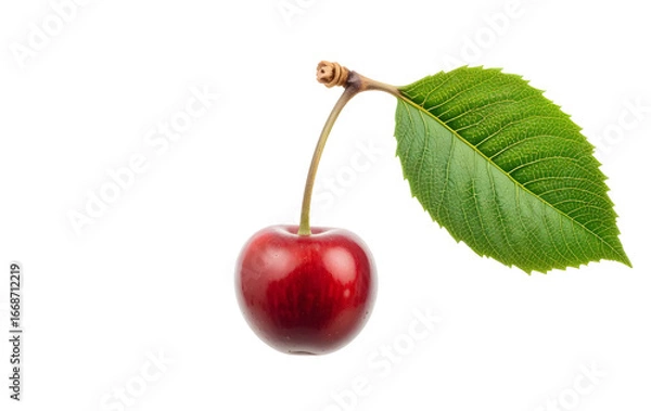 Obraz Cherry with leaf on the white