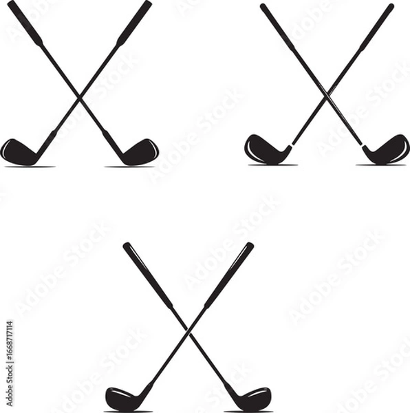 Fototapeta Black silhouette of two crossed golf clubs on a white background, a simple flat design vector illustration logo icon clip art.eps