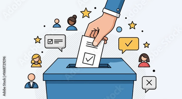 Fototapeta Illustration of voting and election process with ballot being cast into a box