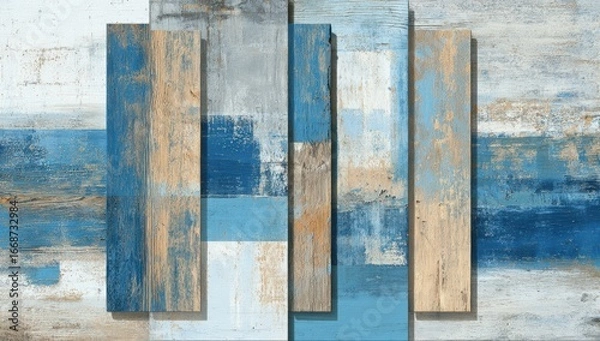 Fototapeta Abstract wall art with layered wood panels