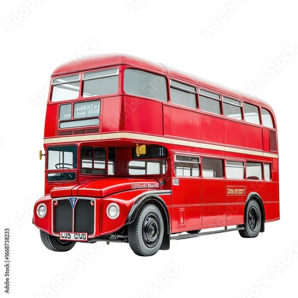 Fototapeta classic red double-decker bus isolated on a white transparent Background