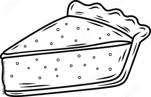 Fototapeta A Black and White Illustration of a Slice of Pie with a Fluted Crust