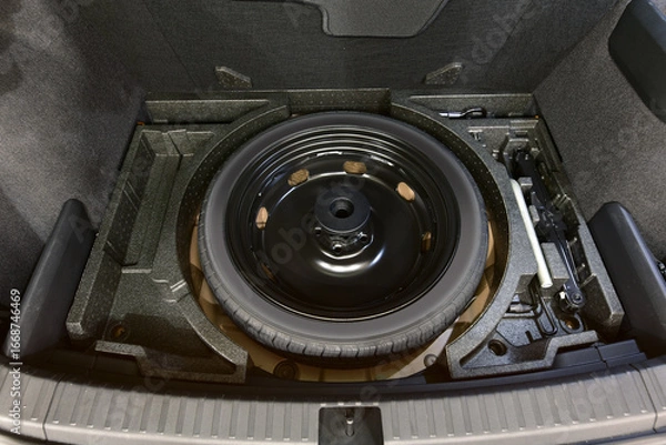 Fototapeta Spare wheel in the trunk of a modern car