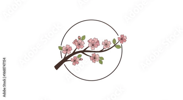 Obraz Elegant Pink Cherry Blossom Branch in Circular Frame.