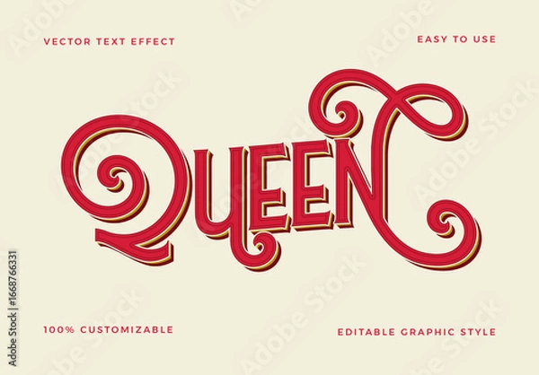 Fototapeta Red And Gold Flat Victorian Font Swirl Decorative Curly Retro Text Effect