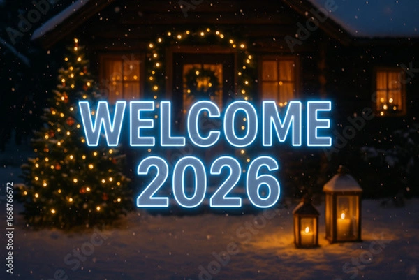Fototapeta 3D animation of Welcome 2026, Happy New year's eye for 2026