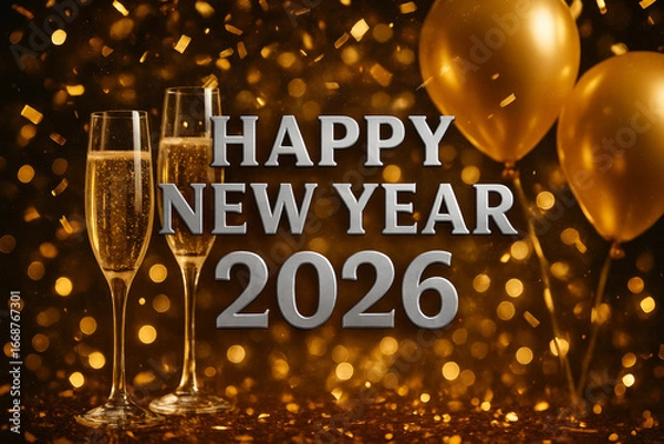 Fototapeta 3D animation of Welcome 2026, Happy New year's eye for 2026