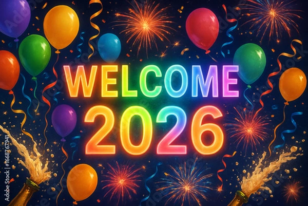 Fototapeta 3D animation of Welcome 2026, Happy New year's eye for 2026