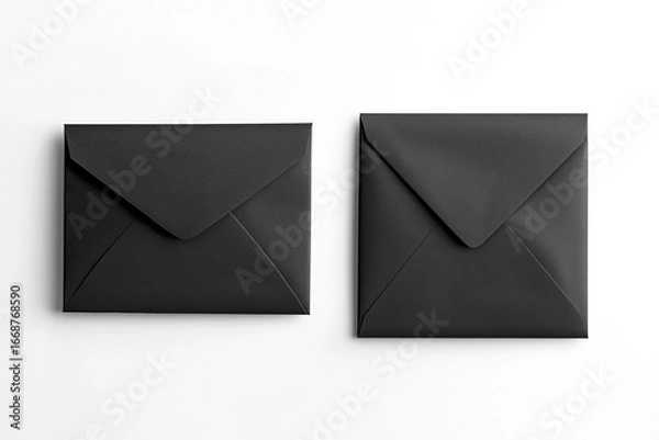 Fototapeta Two black envelopes one rectangular one square on white background