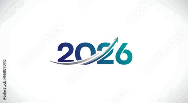 Obraz Dynamic 2026 logo with upward arrow signifying growth, progress, and future business success, perfect for marketing, finance, and corporate presentations