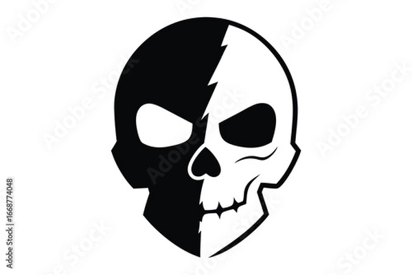 Fototapeta Black and White Skull Divided Down the Middle for an Artistic Design