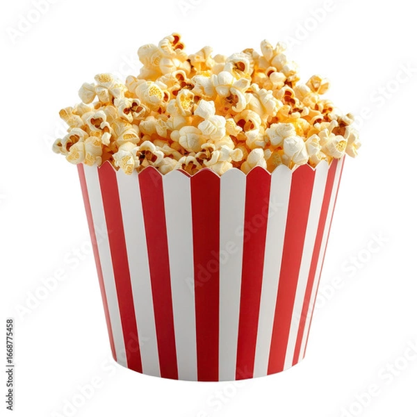 Fototapeta red white paper bucket full of popcorn isolated on a white transparent background