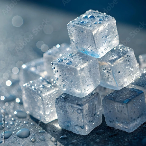 Fototapeta A pile of sparkling ice cubes crystal clear and icy