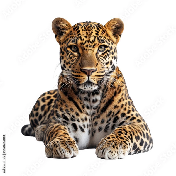 Fototapeta Vibrant coat of a majestic leopard isolated on a white transparent background