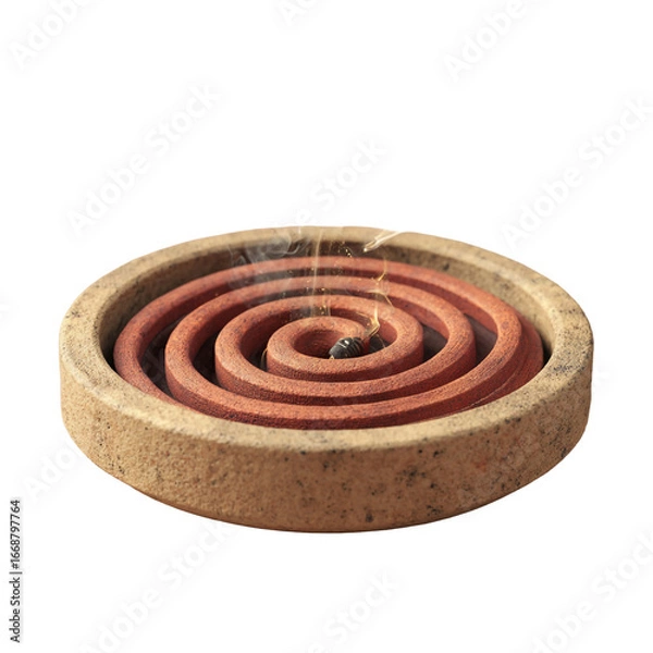 Fototapeta Burning mosquito coil emitting smoke for insect repellent isolated on transparent background